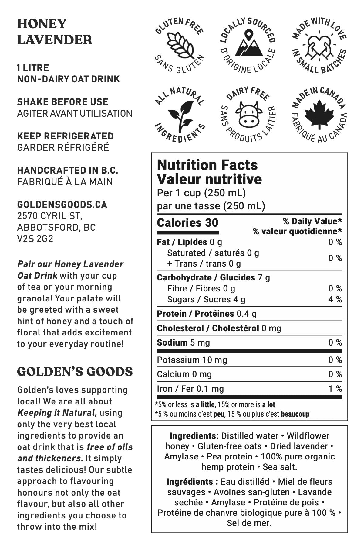 Honey Lavender Oat Drink